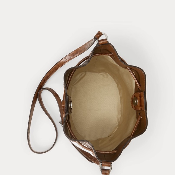 Ralph Lauren Canvas Medium Andie Drawstring Bag with crocodile-embossed leather. - Picture 7 of 8